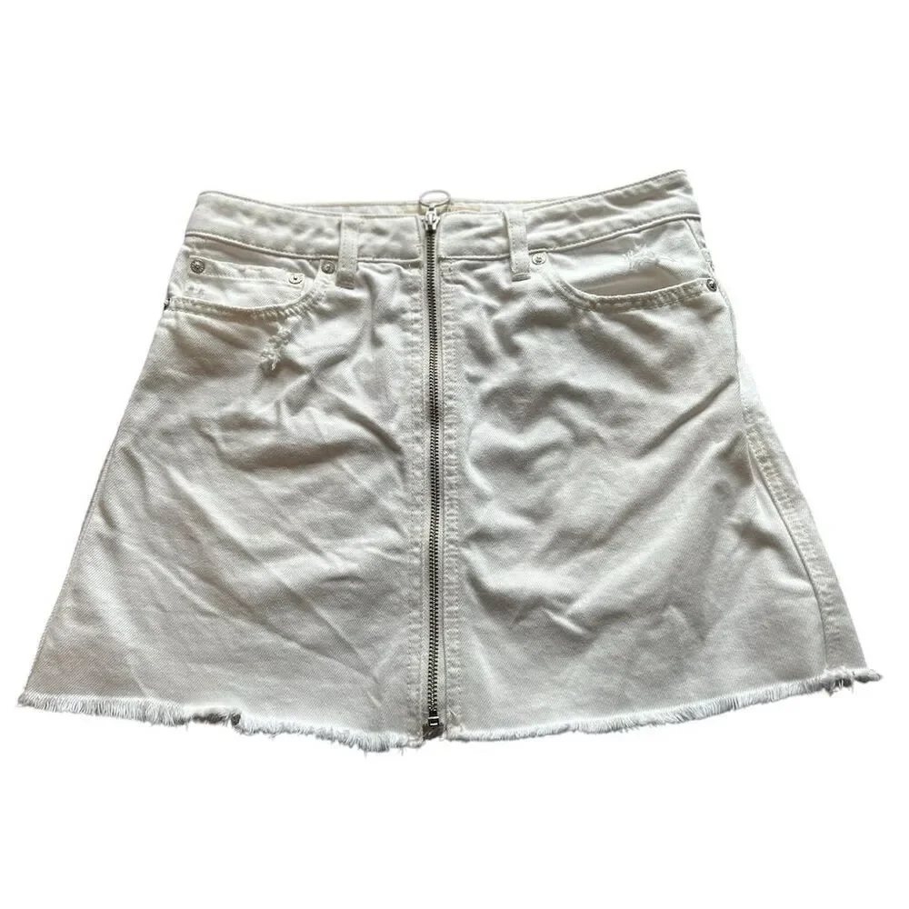 Free People Women's White Denim Mini‎ Skirt Size 26 Casual Pockets